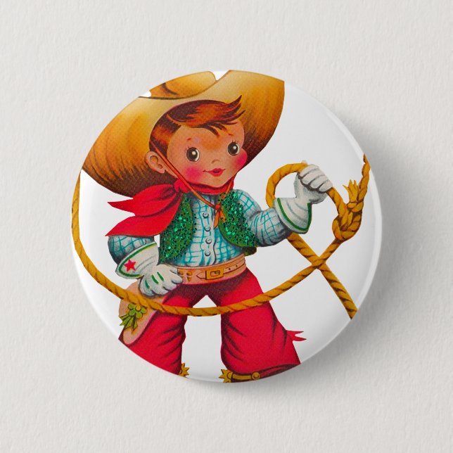 Cowboy Retro Boy Child Cute Western 2 Inch Round Button (Front)