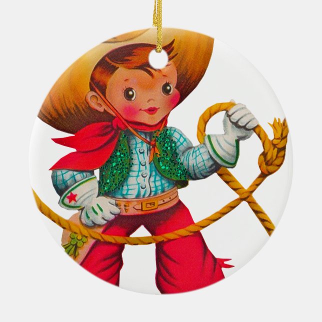 Cowboy Retro Boy Child Cute Western Ceramic Ornament (Back)