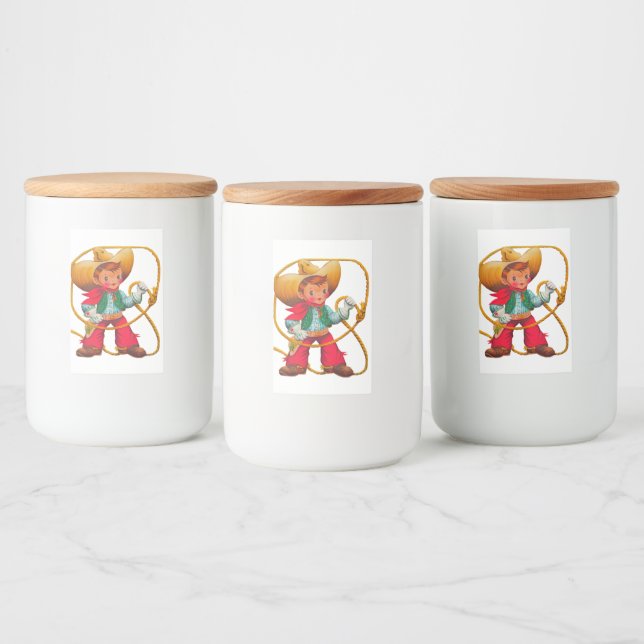 Cowboy Retro Boy Child Cute Western Food Label (Bottles)