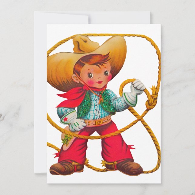 Cowboy Retro Boy Child Cute Western Invitation (Back)