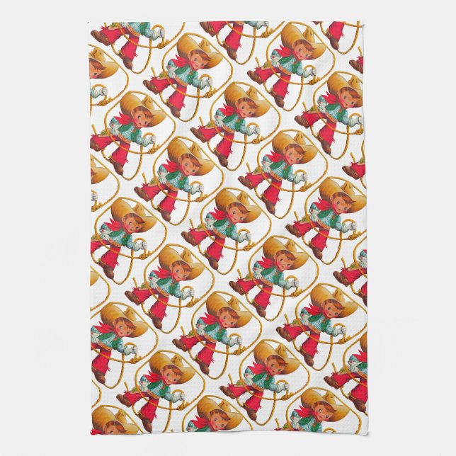 Cowboy Retro Boy Child Cute Western Kitchen Towel (Vertical)