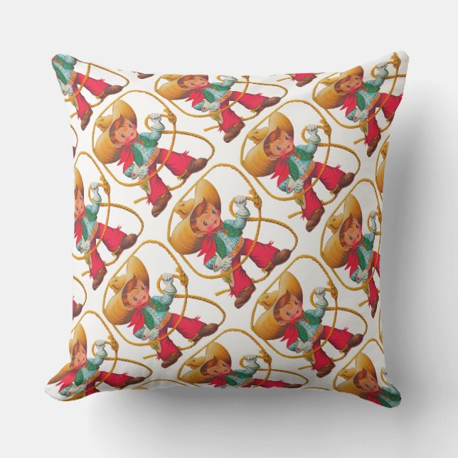 Cowboy Retro Boy Child Cute Western Outdoor Pillow (Front)