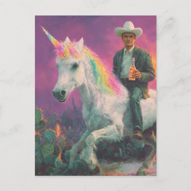 Cowboy Rides a Unicorn in the Desert Postcard (Front)