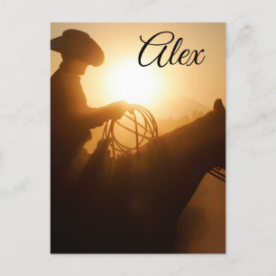 Cowboy Riding a Horse at Sunset Personalized Postcard