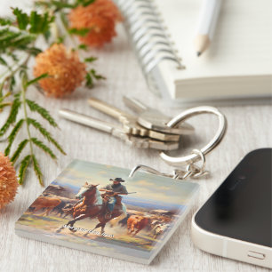 Cowboy Riding a Paint Horse Keychain