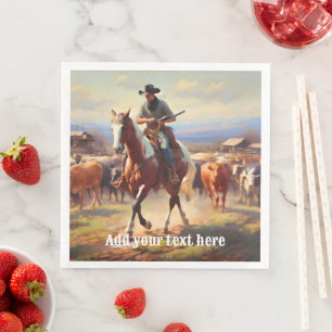 Cowboy Riding a Paint Horse Napkin