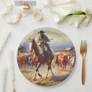 Cowboy Riding a Paint Horse Paper Plate