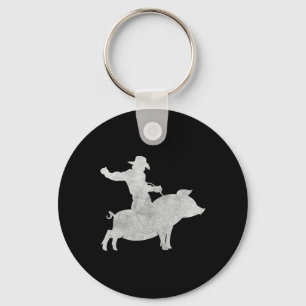 Cowboy Riding A Pig Bbq Distressed Keychain