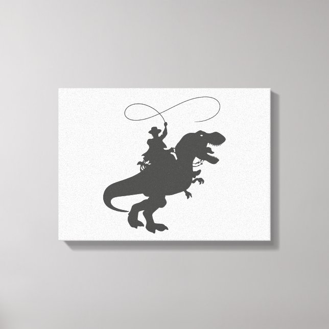 Cowboy riding dinosaur in the prehistoric era canvas print (Front)