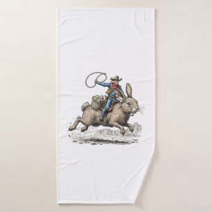 Cowboy Riding Easter Bunny Western Howdy Easter Fu Bath Towel