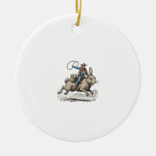 Cowboy Riding Easter Bunny Western Howdy Easter Fu Ceramic Ornament