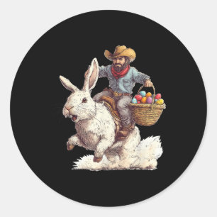 Cowboy Riding Easter Bunny Western Howdy Easter Fu Classic Round Sticker