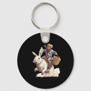Cowboy Riding Easter Bunny Western Howdy Easter Fu Keychain
