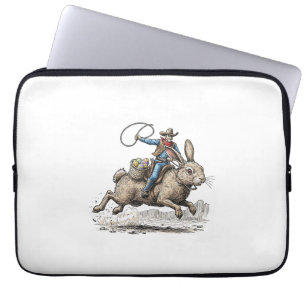 Cowboy Riding Easter Bunny Western Howdy Easter Fu Laptop Sleeve