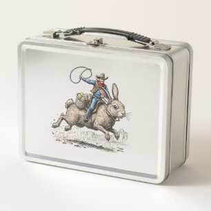 Cowboy Riding Easter Bunny Western Howdy Easter Fu Metal Lunch Box