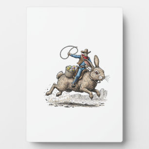 Cowboy Riding Easter Bunny Western Howdy Easter Fu Plaque