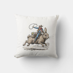 Cowboy Riding Easter Bunny Western Howdy Easter Fu Throw Pillow