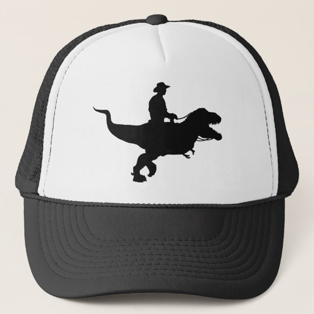 Cowboy Riding T-Rex Trucker Hat (Front)