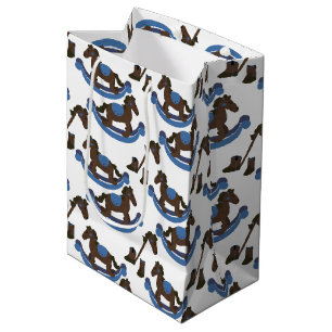 Cowboy Rocking Horse Baby Blue Medium Gift Bag