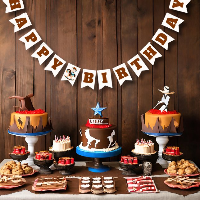 Cowboy Rocking Horse Boy Birthday Bunting Flags (Creator Uploaded)