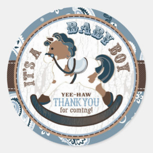 Cowboy Rocking Horse Western Baby Shower Classic Round Sticker