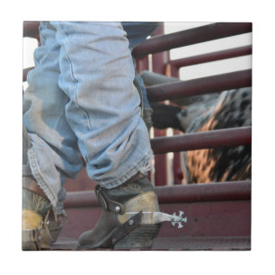 Cowboy Rodeo Bull Rider And Bull Chute Tile