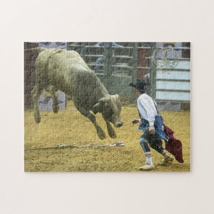 Cowboy Rodeo Clown Bull Distracting Western Sports Jigsaw Puzzle