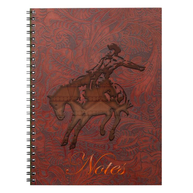 Cowboy Rodeo Mahogany Faux Tooled Leather Notebook (Front)