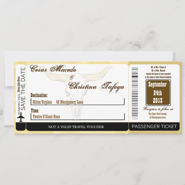 Cowboy Rodeo Stee Boarding Pass Faire-part de mari (Devant)