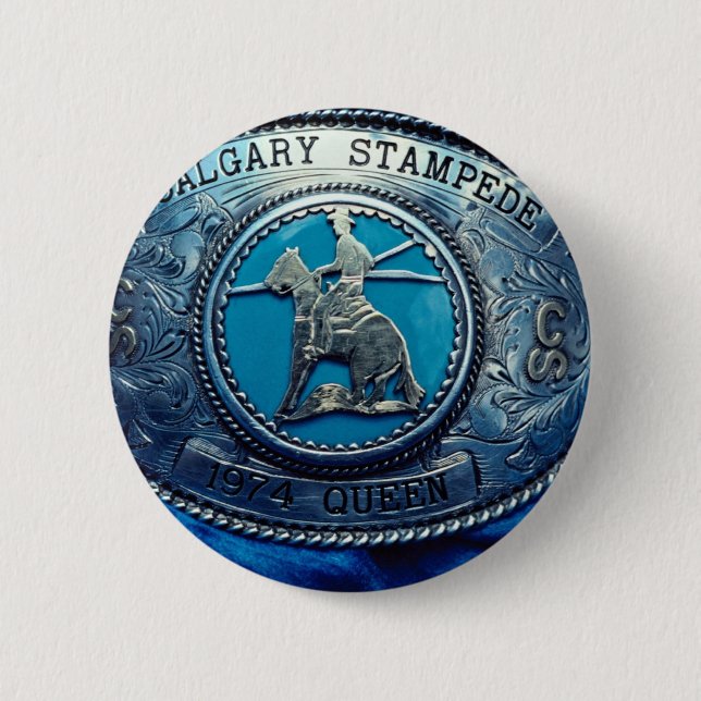 Cowboy rodeo trophy buckle, Alberta, Canada 2 Inch Round Button (Front)