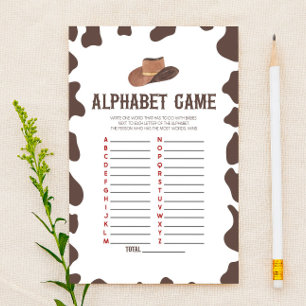 Cowboy Rodeo Western Alphabet Baby Shower Game Stationery