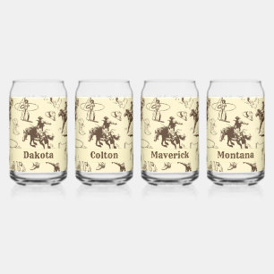Cowboy Rodeo Western Personalized Set of 4 Can Glass