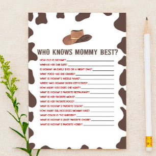 Cowboy Rodeo Who Knows Mommy Baby Shower Game Stationery