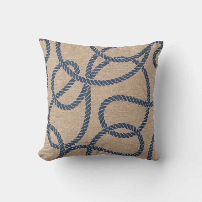 Cowboy Rope Pattern in Tan and Blue Throw Pillow (Front)