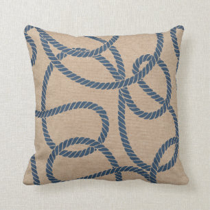 Cowboy Rope Pattern in Tan and Blue Throw Pillow