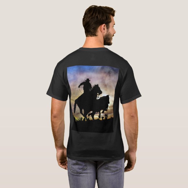 Cowboy Roping a Steer Country Western T-Shirt (Back Full)