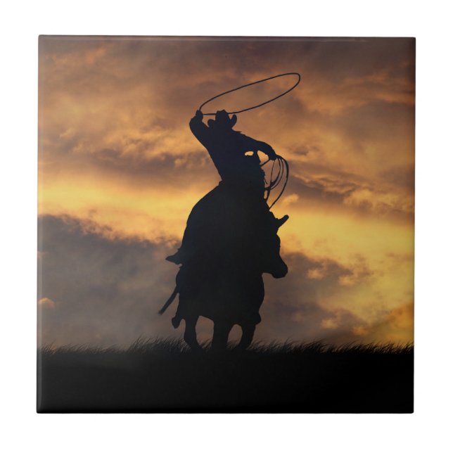 Cowboy Roping Art Tile (Front)