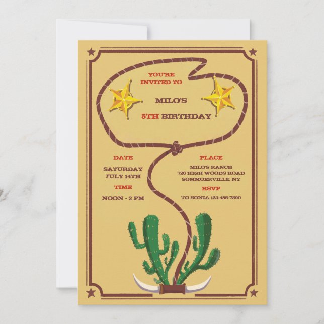 Cowboy Roundup Birthday Party Invitation (Front)