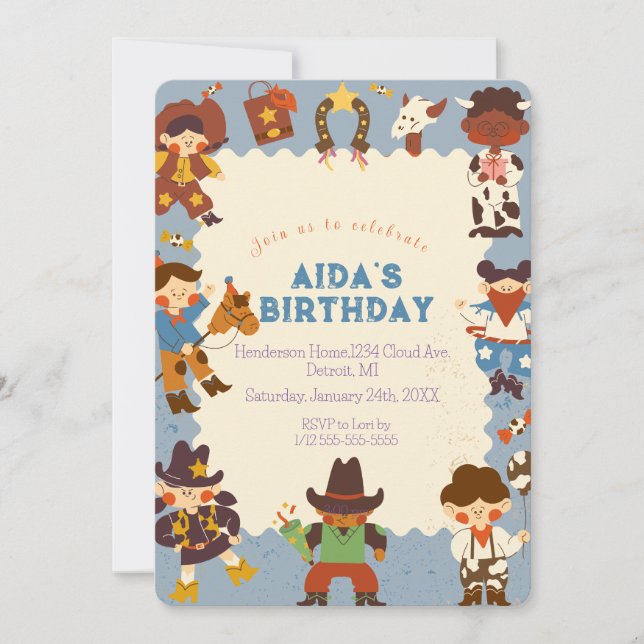 "Cowboy Roundup Invitation de fête d'anniversaire (Devant)