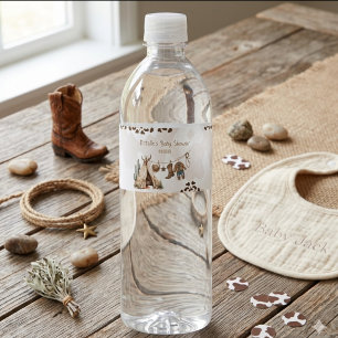 Cowboy rustic howdy Western watercolor baby shower Water Bottle Label