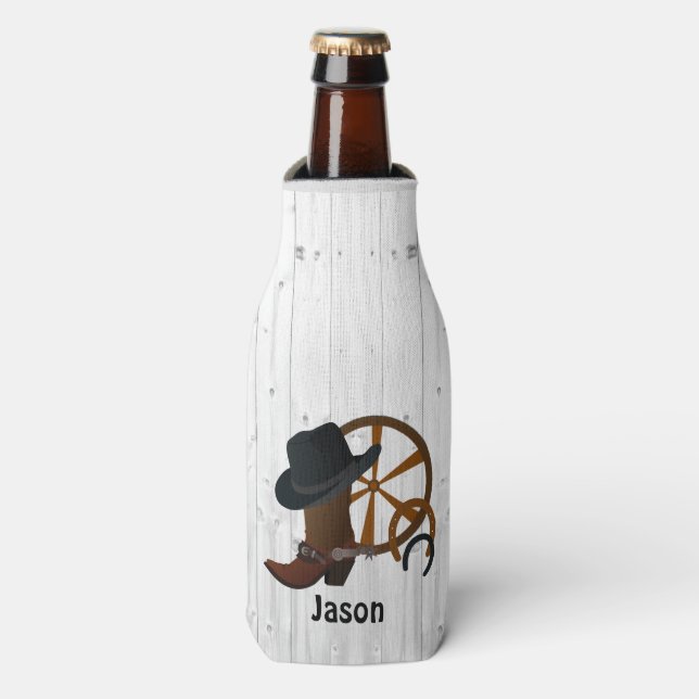 Cowboy Rustic Personalized Bottle Cooler (Bottle Front)
