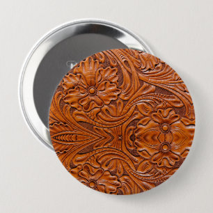 Cowboy Rustic western country tooled leather print 4 Inch Round Button