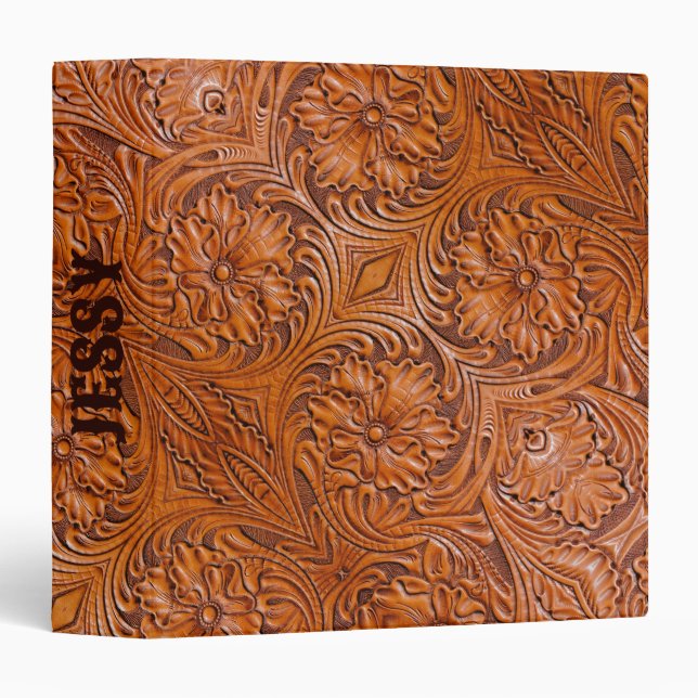 Cowboy Rustic western country tooled leather print Binder (Front/Spine)