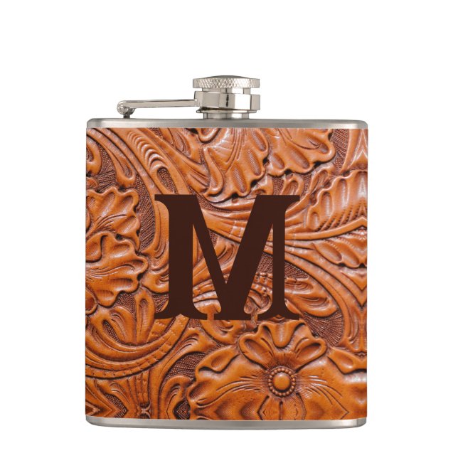 Cowboy Rustic western country wedding monogram Hip Flask (Front)