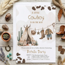 Cowboy rustic Western watercolor baby shower