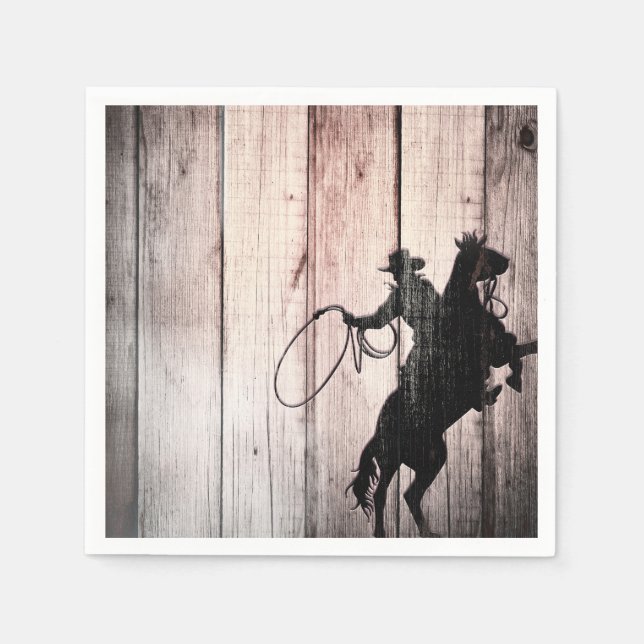 Cowboy Rustic Wood Barn Country Birthday Party Napkin (Front)