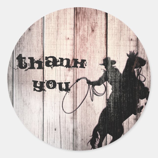 Cowboy Rustic Wood Barn Country Party Favour Classic Round Sticker (Front)