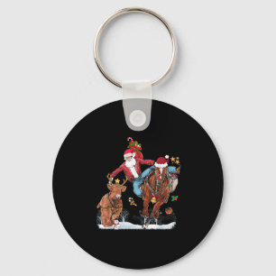 Cowboy Santa Bulldogging Western Cowboy Xmas Funny Keychain