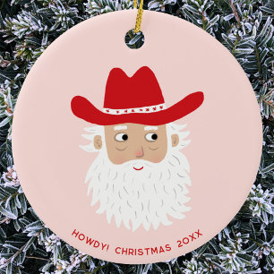 Cowboy Santa Claus Christmas Custom Text Ceramic Ornament