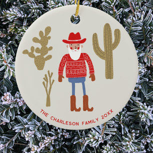 Cowboy Santa Claus Christmas Custom Text Ceramic Ornament
